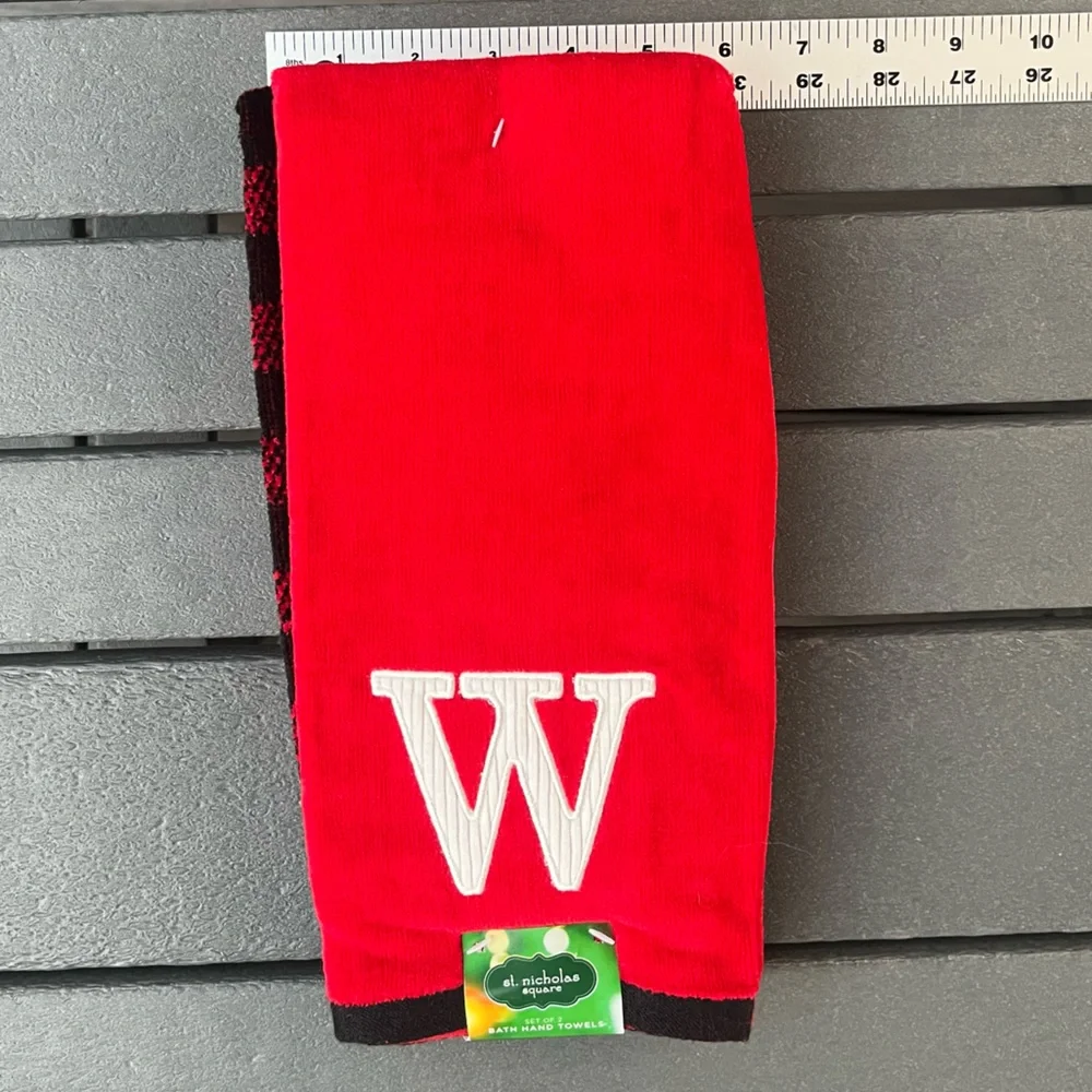 Kohls; Holiday Red/Plaid; Embroidered Monogram “W”; Kitchen/Bath Hand Towels;NWT
